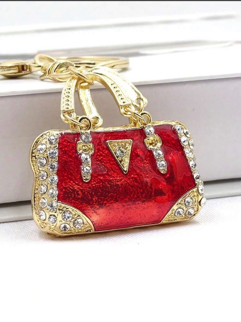 Gold Trim Red Crystal Accent Women's Handbag Keychain/bag charm.